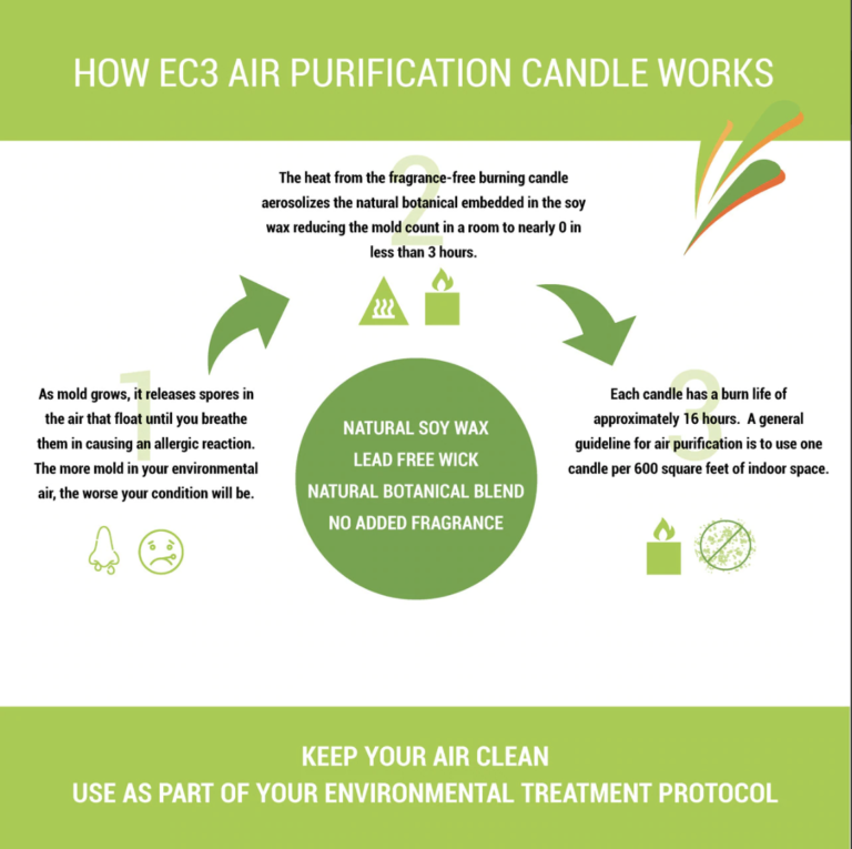 EC3 Air Purification Candle, Reduce Mold Counts and Mycotoxin Levels in  Indoor Air, All Natural, Fragrance Free, Botanical Ingredients in Soy Wax :  : Home